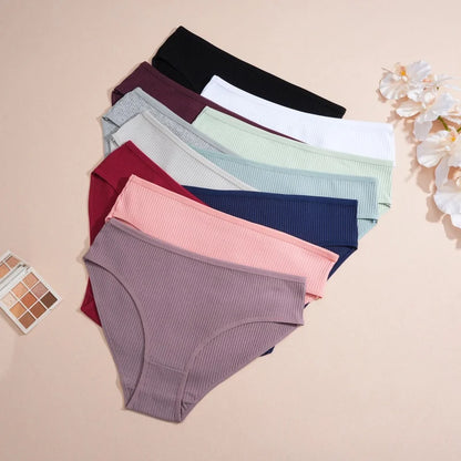 5PCS Women's Cotton Panties Sexy Low Waist Briefs Striped Underpants Female Comfortable Stretch Lingerie Ladies Soft Underwear.