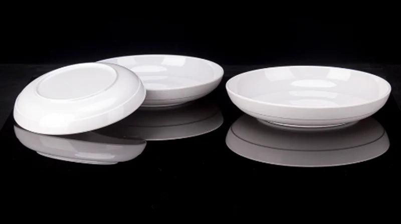 Deep Round Melamine Dinner Plates White Hotel Serving Tray Table Dishes Imitation Porcelain Dishes to Eat Kitchen Dining Sets.