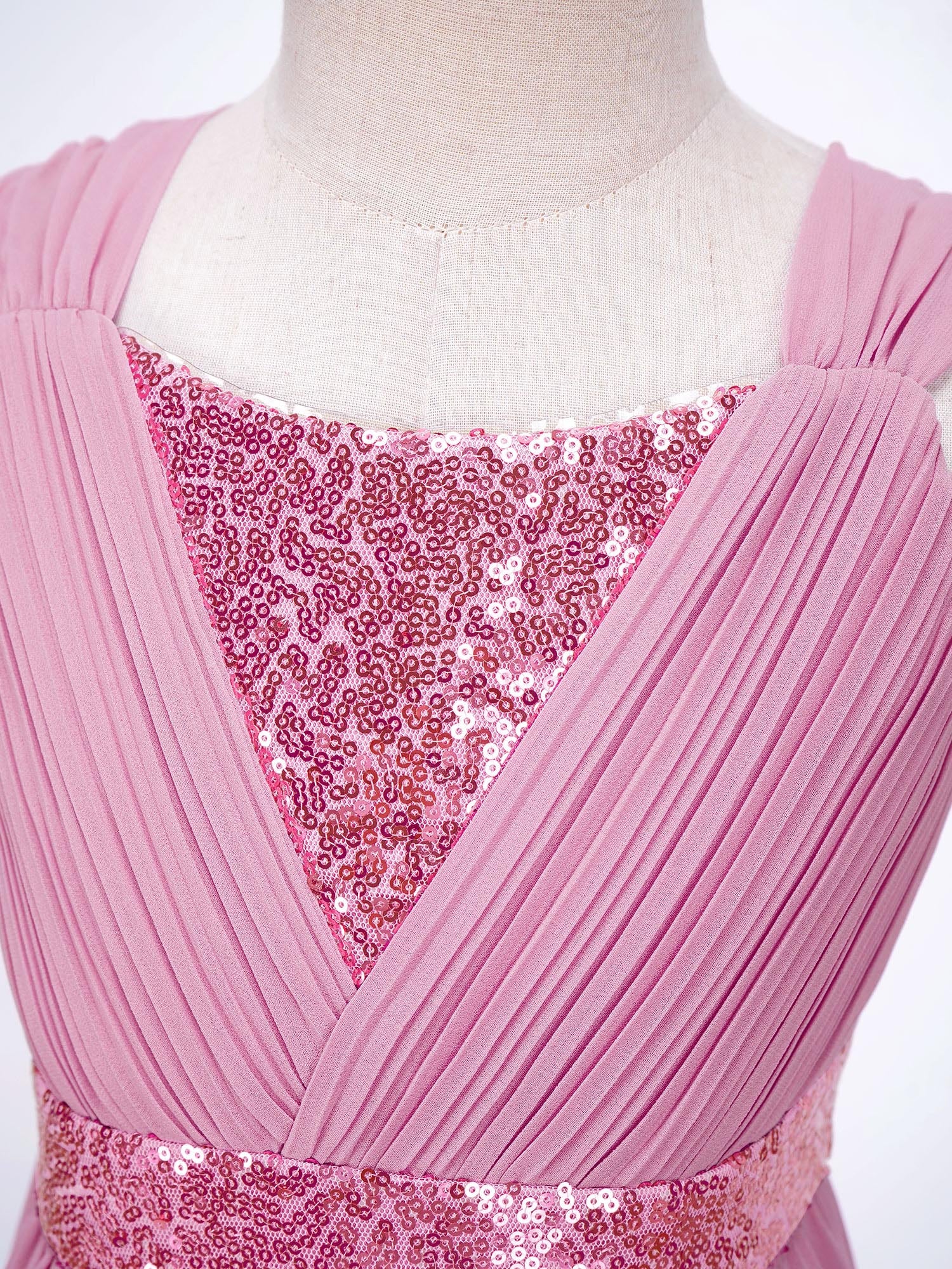 Kinder Blumenmädchenkleid Ärmellos Pailletten Hi-Low-Saum Abendkleid Elegantes Chiffon Prinzessin Geburtstag Formales Hochzeitskleid.