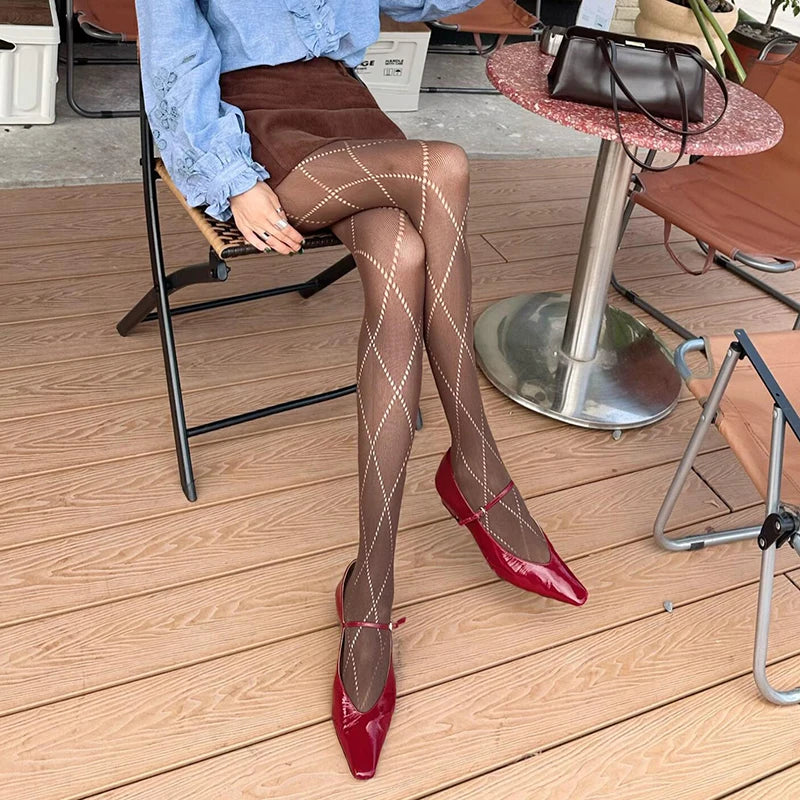 10D Thin Jacquard Knitted Pantyhose Women Tights Skinny Leggings 2025 Autumn Winter Basic Pantyhose Y2K Leggings