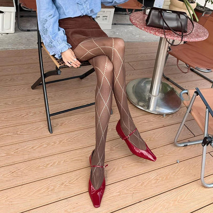 10D Thin Jacquard Knitted Pantyhose Women Tights Skinny Leggings 2025 Autumn Winter Basic Pantyhose Y2K Leggings