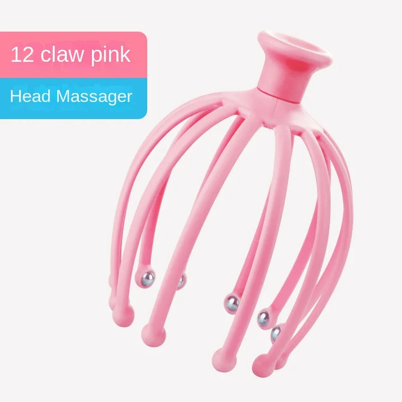 Head Massager Neck Massage Octopus Scalp Stress Relax 12 Antennae Massage Head Meridian Comb Point Pressing Head Artifact