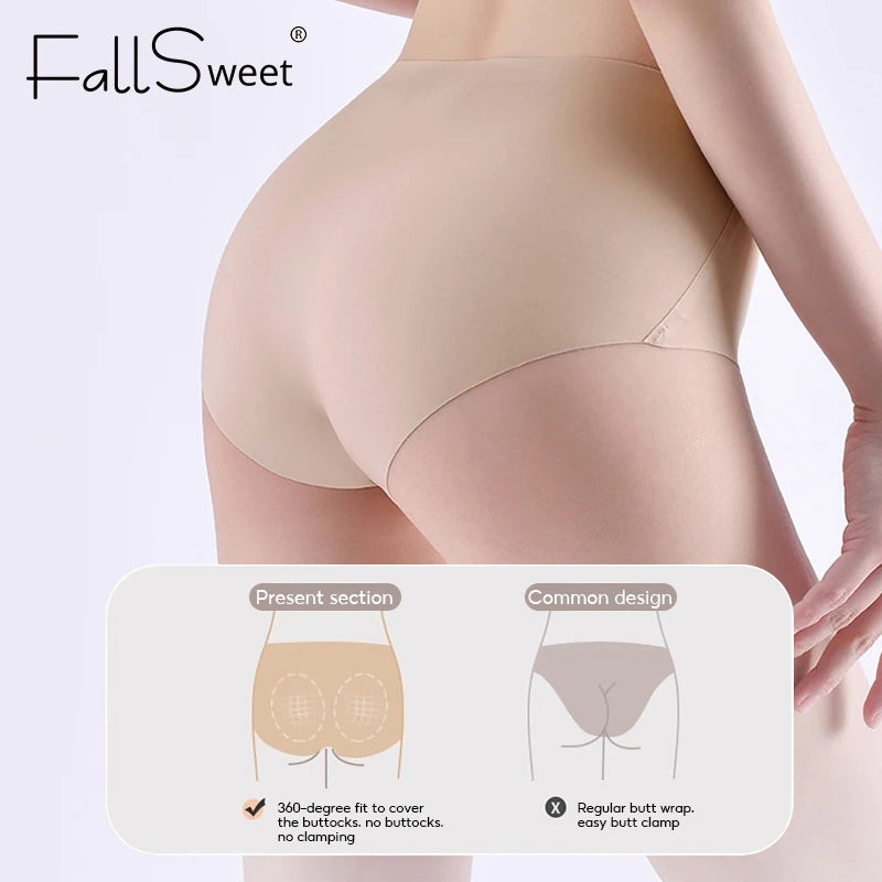 FalllSweet 4PCS Seamless Panties for Woman Ice Silk Underwear Soft Thin Briefs Women's Underpants Fashion Sexy Female Lingerie.