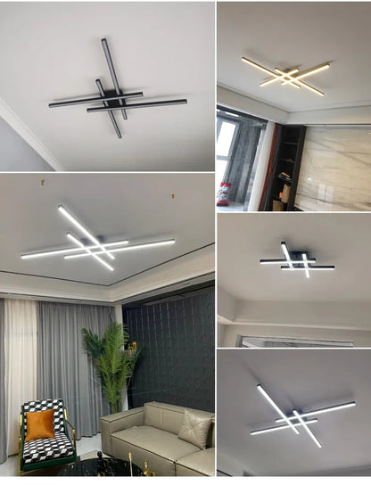 Schwarz Kronleuchter quadratische Schlafzimmer Lampen Wohnzimmer Lampe LED Deckenleuchte Nordic minimalistische kreative LED Deckenleuchte Streifen Lichter.