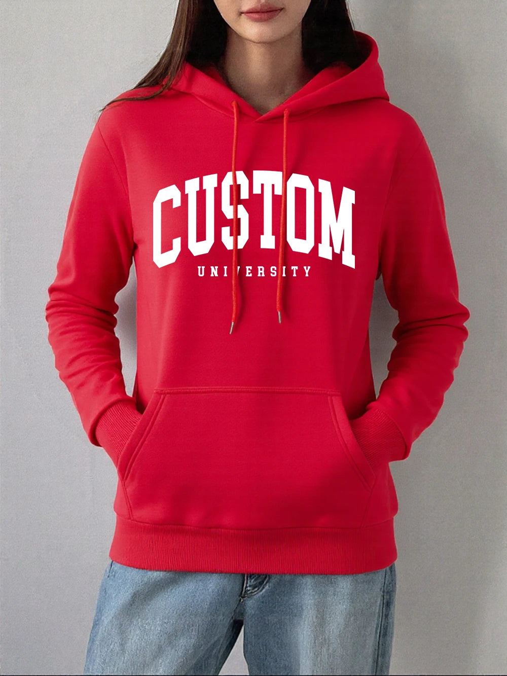 Custom University Printed Hoodies Women Basics Pocket Sweatshirts Autumn Fleece Warm Pullovers Comfortable Casual Womans Clothes.