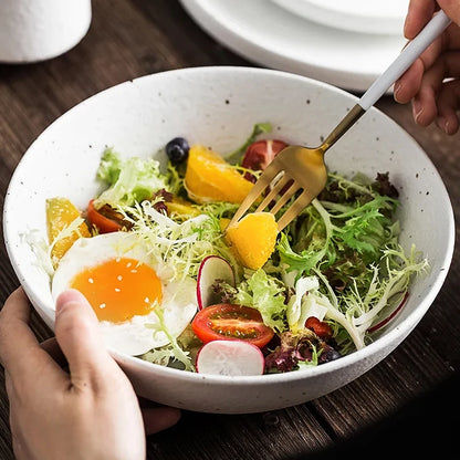 Japanese-style Tableware Set Bowls and Plates Round White Ink Point Dinner Plates Home Creative Western Dishes Dinner Plates.