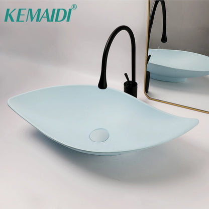 KEMAIDI Waschbecken-Set für Badezimmer, blaues Waschbecken, Deckmontage, Waschtisch-Waschbecken mit einem Griff, Aufsatzwaschbecken-Wasserhahn-Kombination