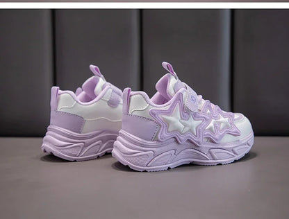 Children Casual Shoes for Girls Fashion Classic with Stars Girls Sports Running Sneakers Breathable PU + Rubber Anti-skid Soft.