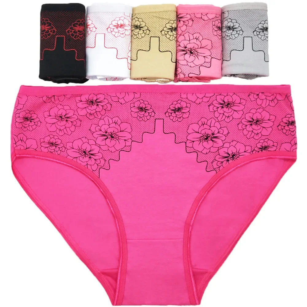 Women's cotton briefs sexy mid-rise solid lace waist patchwork panties Ladies briefs plus size women briefs underwear 3 Pcs/lot.