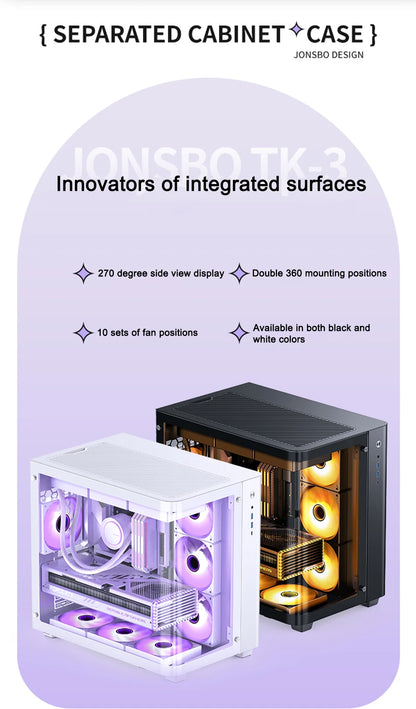 JONSBO TK-3 Desktop Chassis Curved Sea View Room Side Transparent ATX E-sports Case Double 360 Water Cooler Type-c Interface.