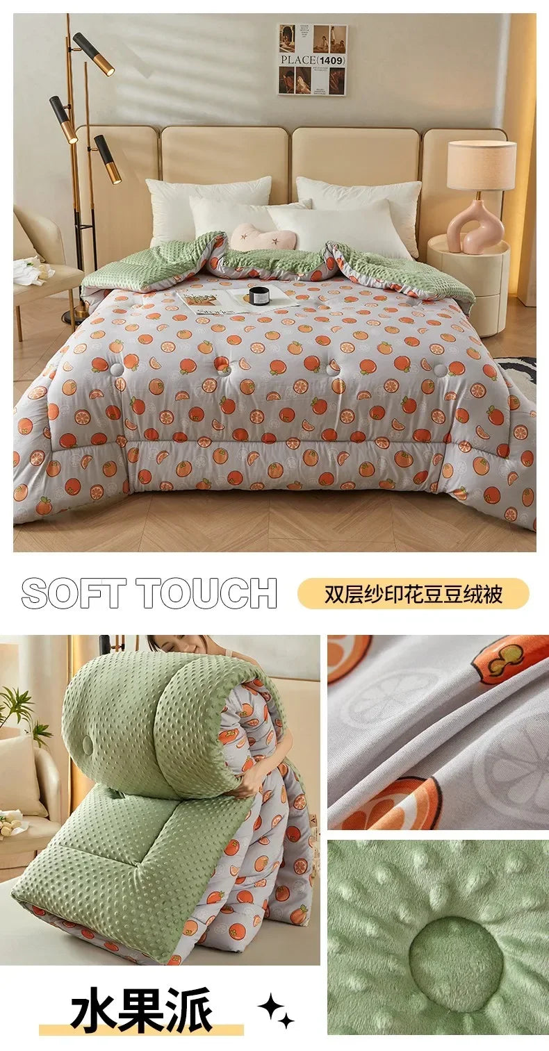 Home Textiles Comforter Stitch Printed Velvet Quilt Comforter Throw Blankets for Beds Winter Thicken Warm Quilt Core Bedding 이불