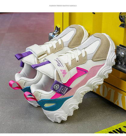 Fashion Children Shoes Girls Sneaker Black Pink PU Leather Platform Casual Sneaker School Tennis Sports Shoes for Girls.