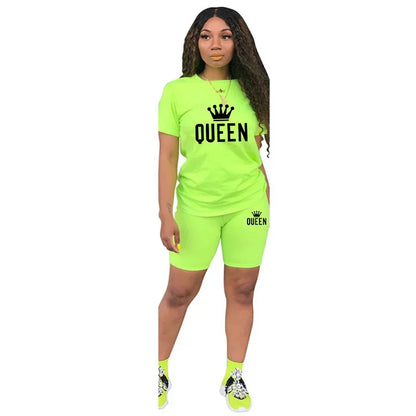 Sommer-Damen-Trainingsanzug, Queen-Druck, T-Shirt + Shorts, 2-teiliges Set, modische lässige Sportbekleidung, Kleidung, luxuriöser kurzer Jogging-Anzug.