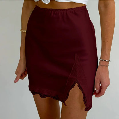 New Lace Patchwork Fashion Mini Skirt Split High Waist Sexy Black Skirt Summer Office Lady Skirt High Street Short Skirt Women