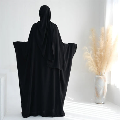 White Pink Black Brown Soft Crepe Khimar Batwing Abaya Damen 2 Piece Muslim Modest Hijab Dresses Set Kaftan Kebaya Robe Women.