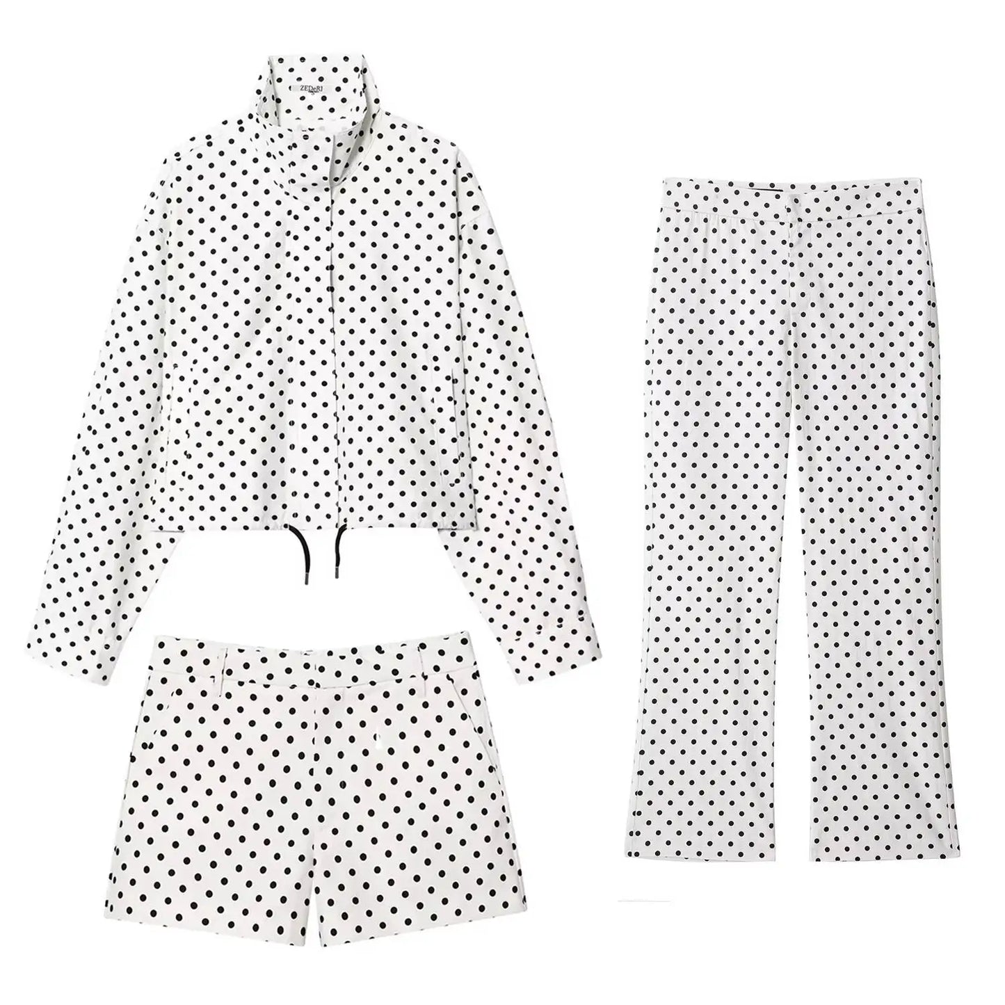 TRAFZA Herbst Polka Dot Gedruckt Jacke Für Frauen Lange Ärmel Rollkragen Zipper Mit Taschen Kordelzug Lose Vintage Mäntel