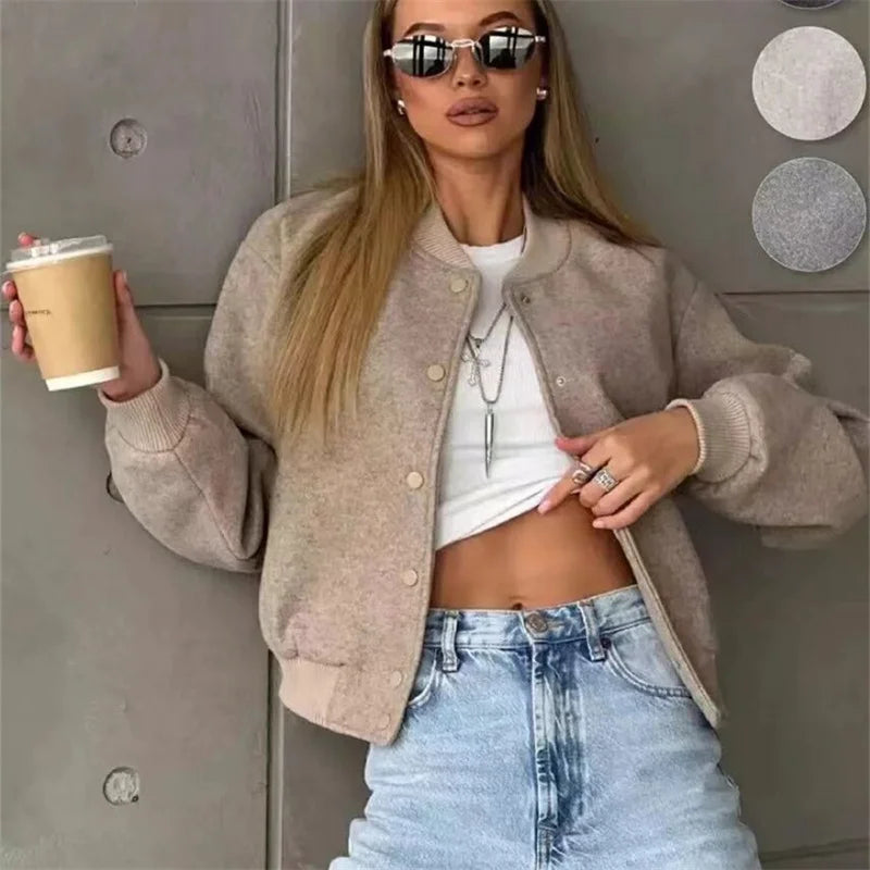 MUJER 2025, Damenjacke, abgeschnittene Bomberjacken für Damen, beige, schwarz, Tweed-Jacke, Damenmode, langärmelig, neu in kurzen Mänteln.