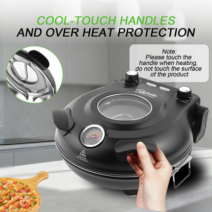 YIBAKE 12-Zoll-Elektro-Pizzaofen für den Innenbereich, antihaftbeschichtet, Keramikstein, erhitzt bis zu 420 ℃   für köstliches gebackenes Pizzeria-Set