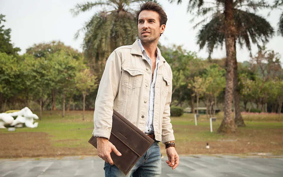 Genuine Leather Laptop Case For Macbook Air 13 M1 M2 M3 M4 Macbook Pro 14 15 16 Sleeve Cover Men Notebook Computer Carrying Bag.