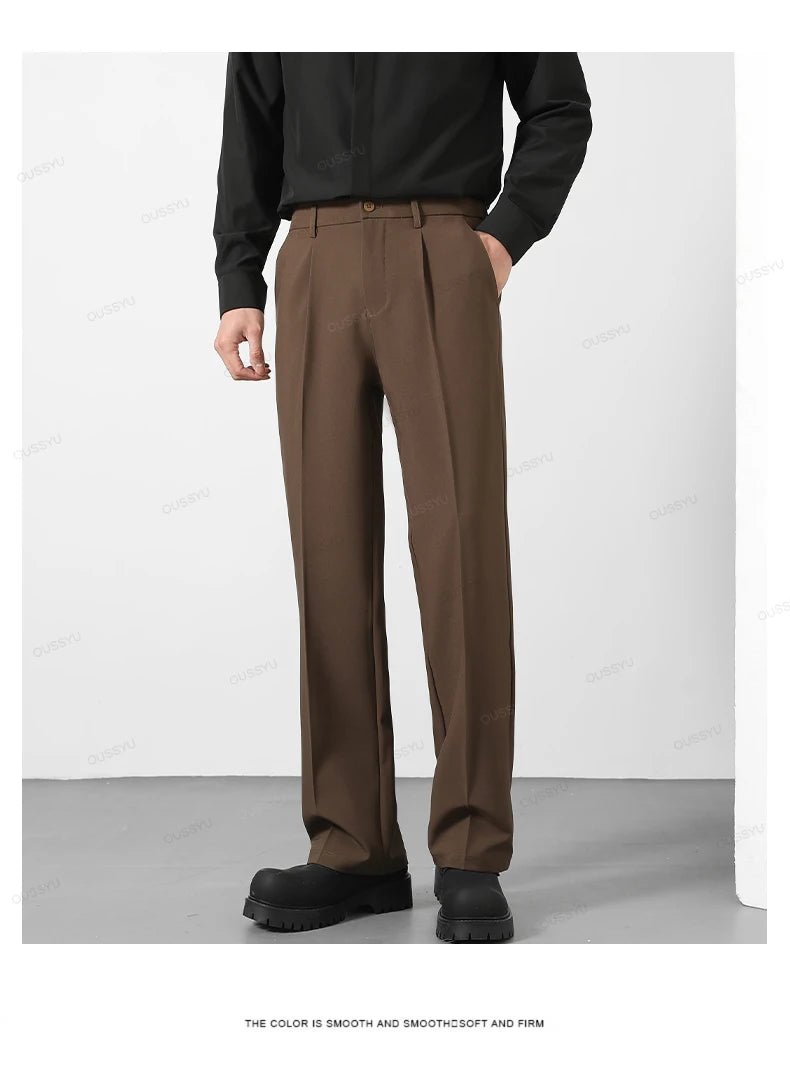 OUSSYU Brand Autumn Casual Pants Men Business Elastic Waist Korean Style Black Brown Grey Khaki Trousers Male Plus Size S-4XL.
