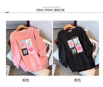 175kg plus size Damen büste Frühling Herbst lose Langarm bedrucktes Sweatshirt Top schwarz rosa 6xl 7xl 8xl 9xl 10xl 11xl.