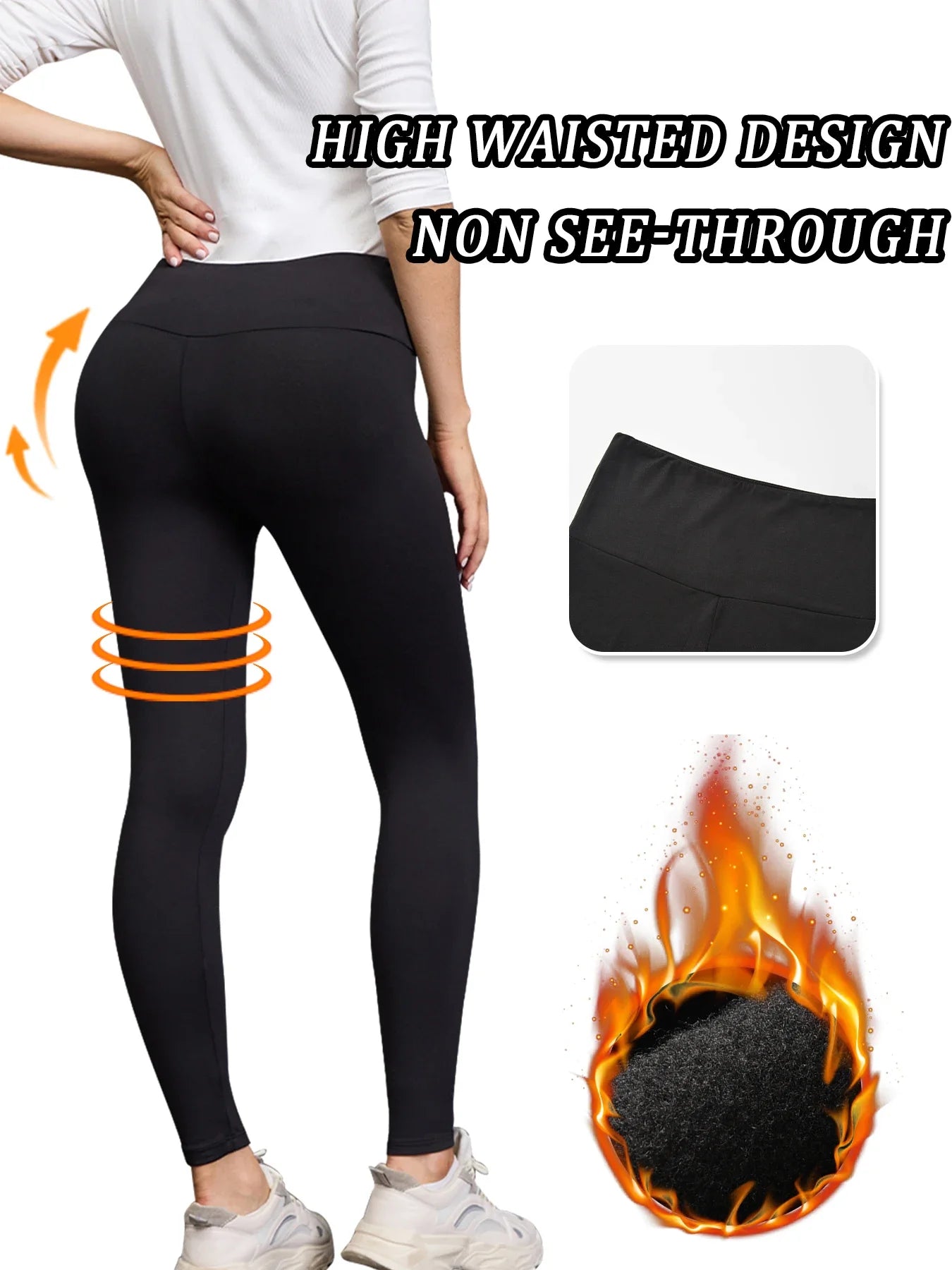 Womens Thermal Fleece Lined High Waisted Leggings. Workout Winter Warm Thick Tights Soft Yoga Pants.