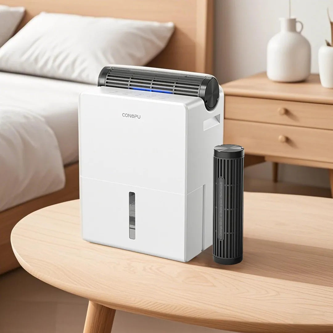 Dehumidifier 2000 ml for Bedroom, Double Hold Design, Drying Mode, Sleep Mode 30 dB, Intelligent Auto Defrost Function 24h Timer.