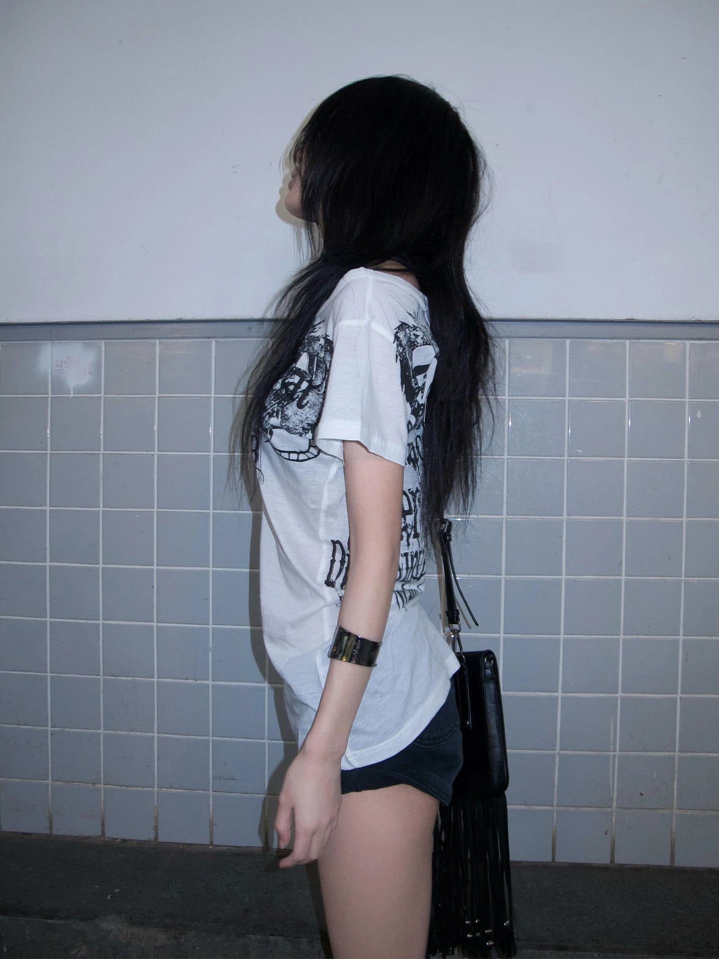 Karrram Japanese Y2k Letter Print T-shirt Trashy 2000s Style Tattoo T Shirt Vintage Harajuku Short Sleeve Sheer Tops Grunge Goth.