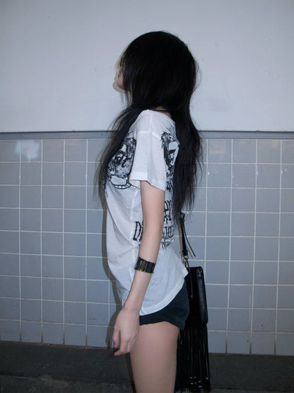 Karrram Japanese Y2k Letter Print T-shirt Trashy 2000s Style Tattoo T Shirt Vintage Harajuku Short Sleeve Sheer Tops Grunge Goth.