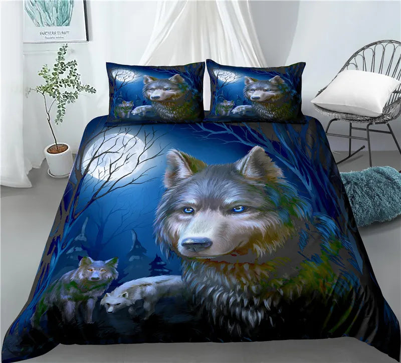 Home Living Luxury 3D Wolf Print 2/3Pcs Comfortable Duvet Cover PillowCase Bedding Sets Queen And King EU/US/AU Size.