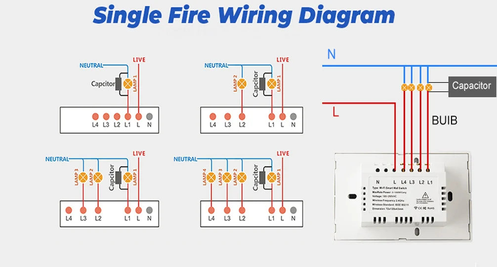 Tuya WiFi US Smart Lichtschalter Wand-Touch-Schalter Neutralleiter/Kein Neutralleiter erforderlich 120-Typ Funktioniert mit Alexa, Google Home.