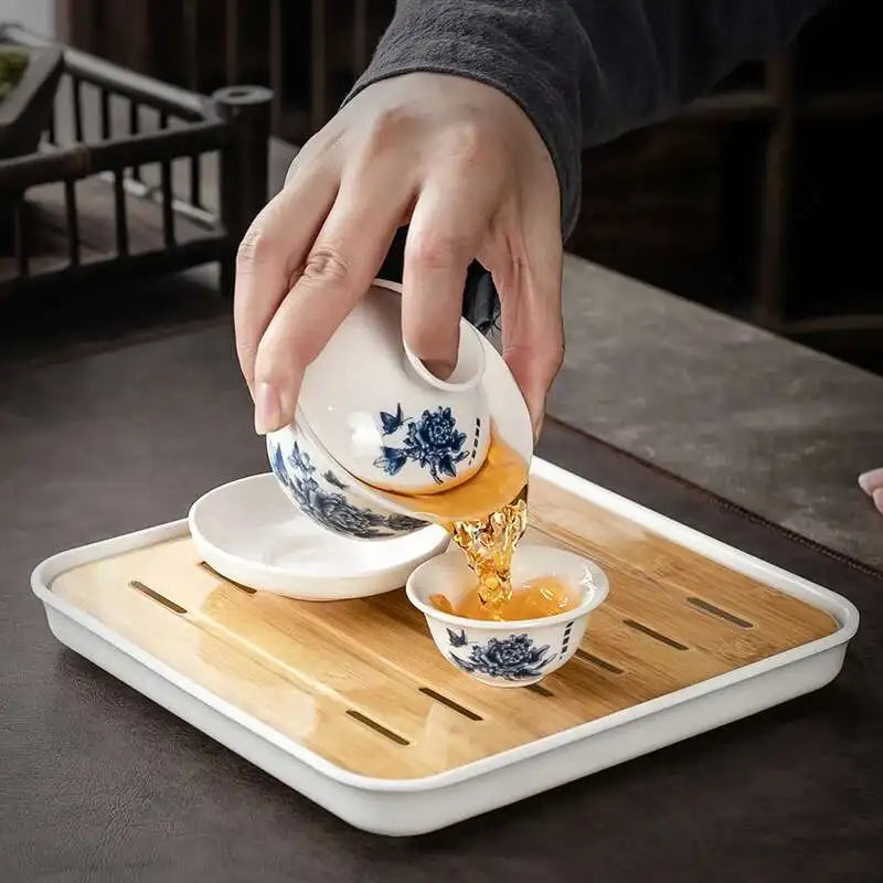 1 gaiwan 4 cups 1 teaboad Ceramic kungfu tea set household  one cover bowl four cups living room kungfu office reception.