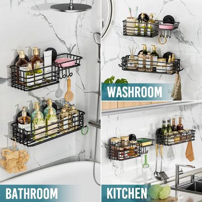 TAILI Dusch-Caddy mit Saugnapf, 2er-Pack mit Haken und Seifenhalter, robuster Badezimmer-Dusch-Organizer, ohne Bohren von Duschregalen