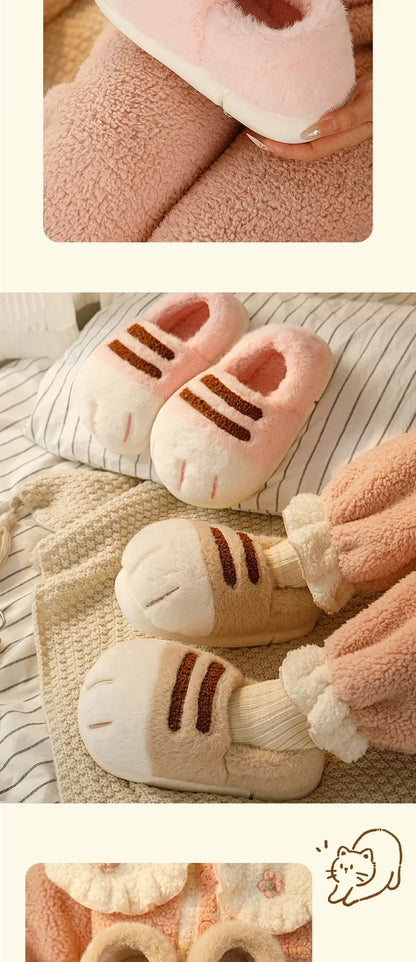 Winter Warm Slipper Women Home Fuzzy Cat Paw Claw Fur Plush Indoor Lazy Female Thermal Furry House Shoe Funny Flat flip flop.