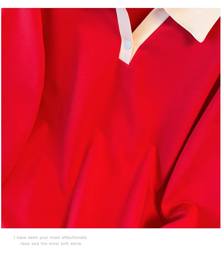 170kg plus size Damen büste Herbst lose Revers Langarm Sweatshirt schwarz rot 6xl 7xl 8xl 9xl 10xl 11xl.