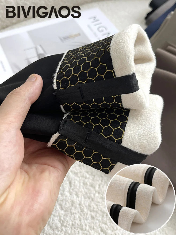 BIVIGAOS New Autumn Winter Cashmere Velvet Shark Leggings Women Red No-trace Thickened High Waist Butt Lifting Warm Leggings.