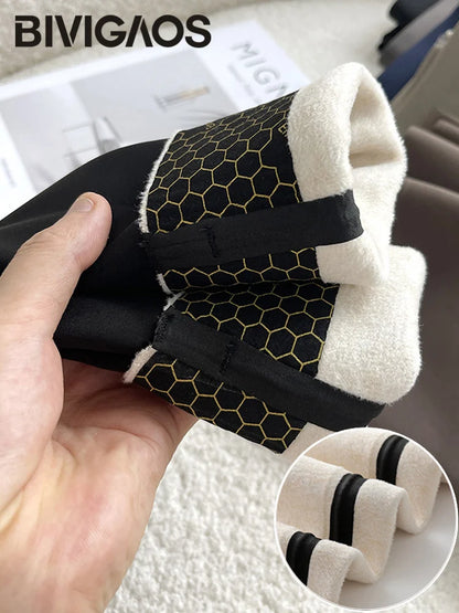 BIVIGAOS New Autumn Winter Cashmere Velvet Shark Leggings Women Red No-trace Thickened High Waist Butt Lifting Warm Leggings.