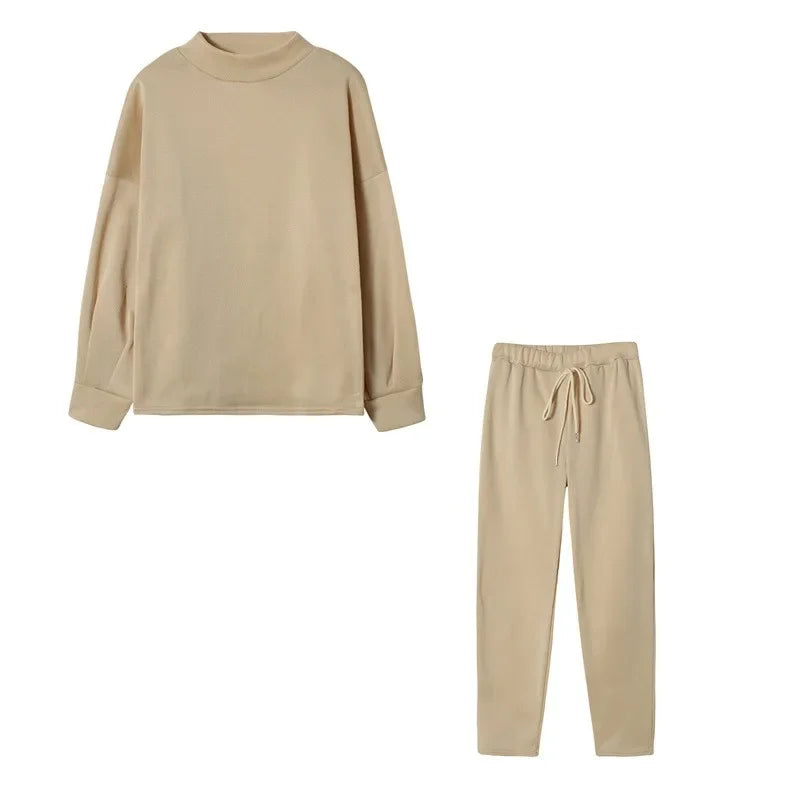 2 Piece Suit Sports for Women's Solid Color Fashion Casual Outfits Set Loungewear Long Sleeve Wide Leg Pants Streetwear.