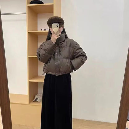 Winter Warme Dicke Parkas Frauen Neue Mode Lose Ernte Jacke Weibliche Schwarz Baumwolle Gepolsterte PU Leder Elegante Zipper Mantel Y2K Tops.