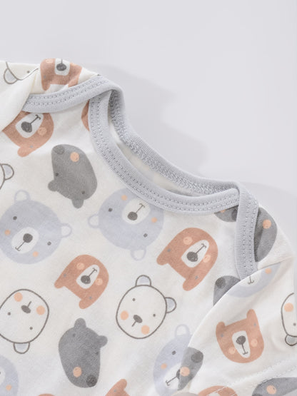 4PCS Neugeborenen Strampler Kurzarm Rundhals Cartoon Tier Blumen Drucken Body Onesies Für Baby Jungen Und Mädchen Kleidung