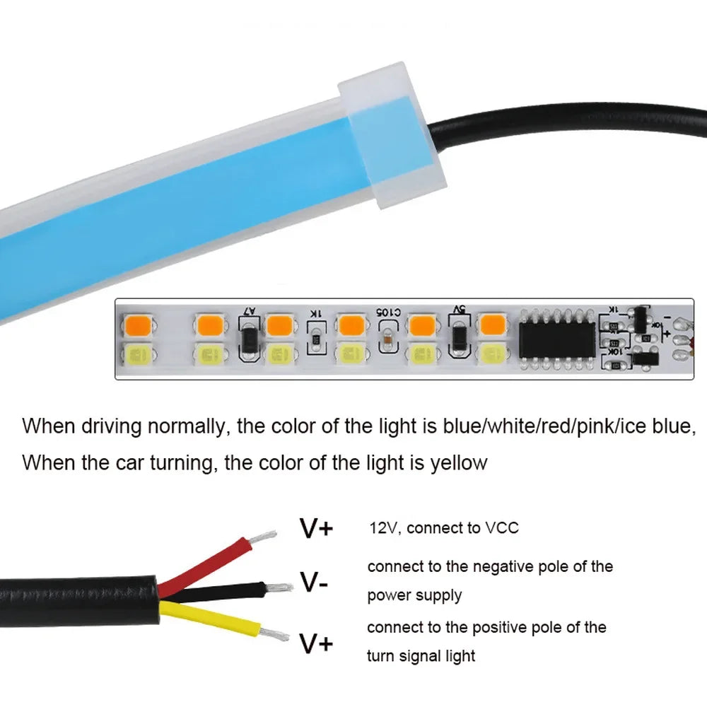 2 stücke Auto LED DRL Tag Nacht Lauflicht Wasserdichte Flexible Universal Auto Fließende Blinker Licht Bremse LED Streifen Lampe.