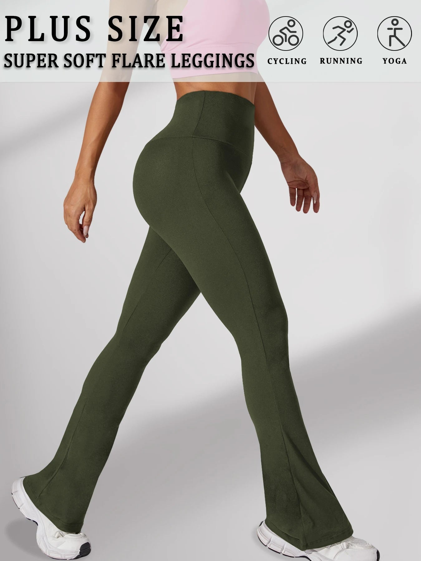 Plus Size Women's Super Soft High Waisted Flare Pants, Leggings Tummy Control Soft Bootleg Bell Bottoms Running.