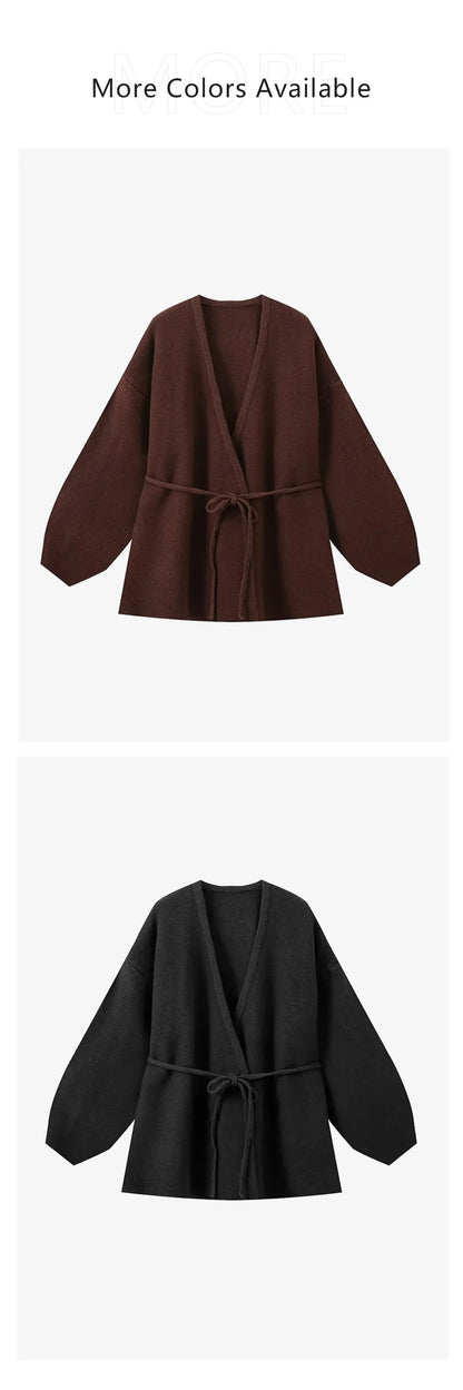 2024 autumn new women's clothing style fashionable European and American style knitted lace up cardigan top and pants set.