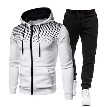 Mode Druck Trainingsanzug für Männer Zipper Mit Kapuze Sweatshirt und Jogginghose Zwei Stücke Anzüge Männlich Casual Fitness Jogging Sport Sets.
