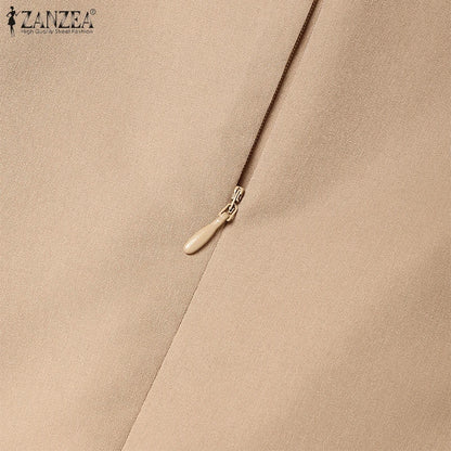 ZANZEA Street Fashion High Waist Jumpsuits Women Workwear Belt Rompers Solid Deep V Neck Elegant Office Lady Long Overalls