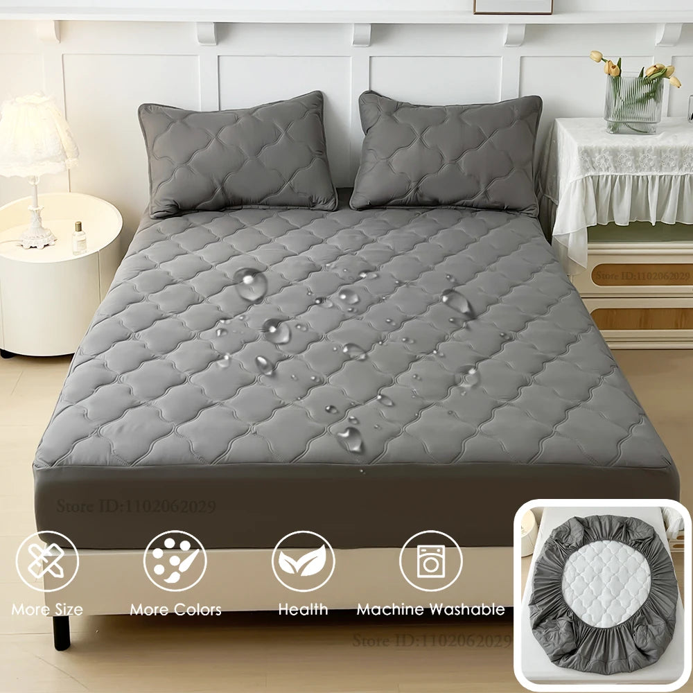 Waterproof Fitted Bed Sheets, Mattress Pads Soft Microfiber Breathable Bedspreads Cover Protector for Single/Double/King/Queen.
