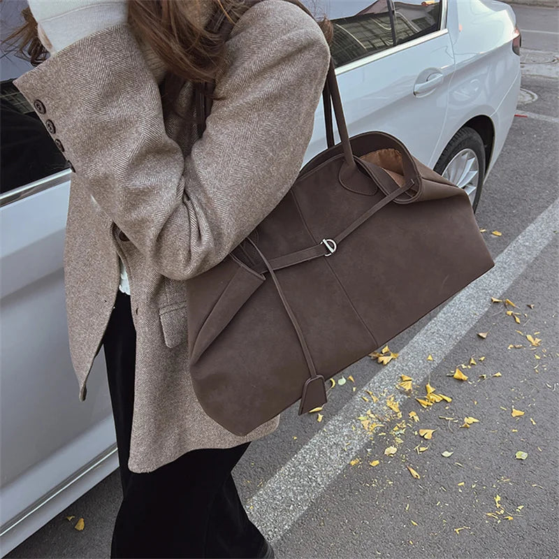 Korean Style Casual Suede Shoulder Bag for Girls Large Capacity All-match Shoulder Pouch Handbag Underarm Tote Storage.