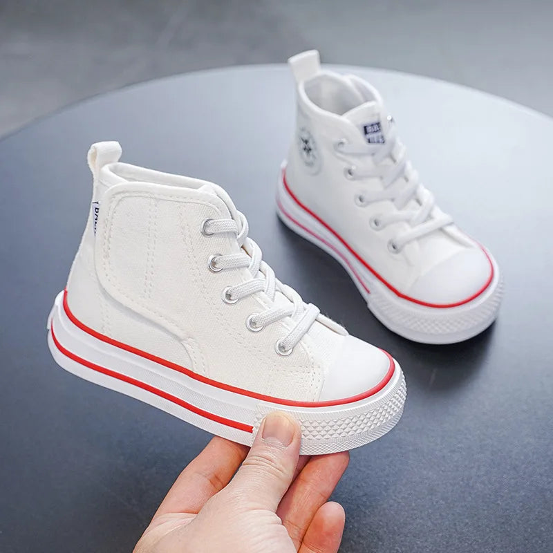 Spring and Autumn New Children's Canvas Shoes Boys High-Top White Shoes Girls Casual Shoes Parent-Child Shoes Board Shoes.