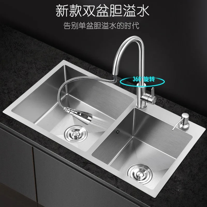 Stainless steel  double sink, kitchen , vegetable basin, thickened countertop and undercounter basin, double basin, dishwasher