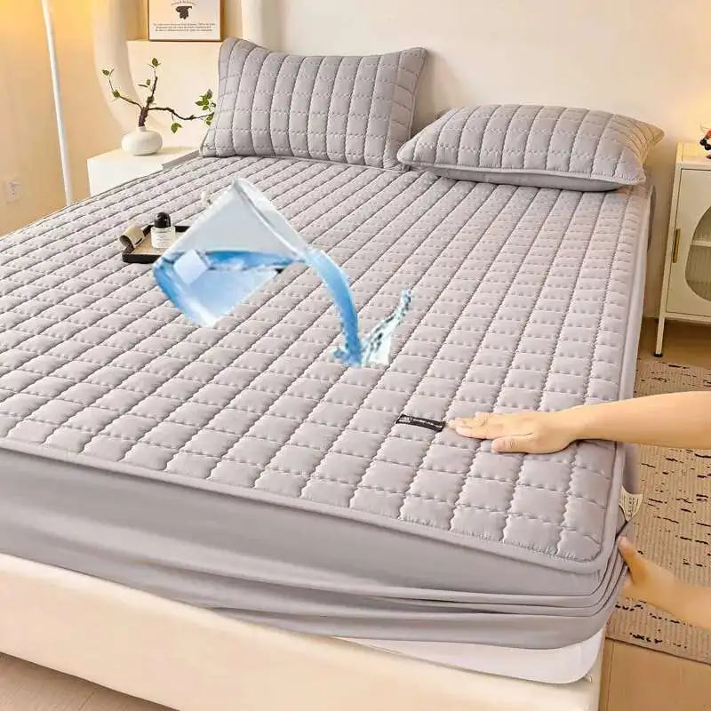 Solstice Waterproof Quilted Mattress Cover - Thickened 매트리스커버 (No Pillowcase), Fits 8-12" Deep Mattress, Home Bed Linen.
